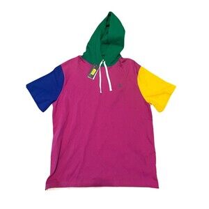 Polo Ralph Lauren T-Shirt Mens L Green Colorblock Short Sleeve Hoodie